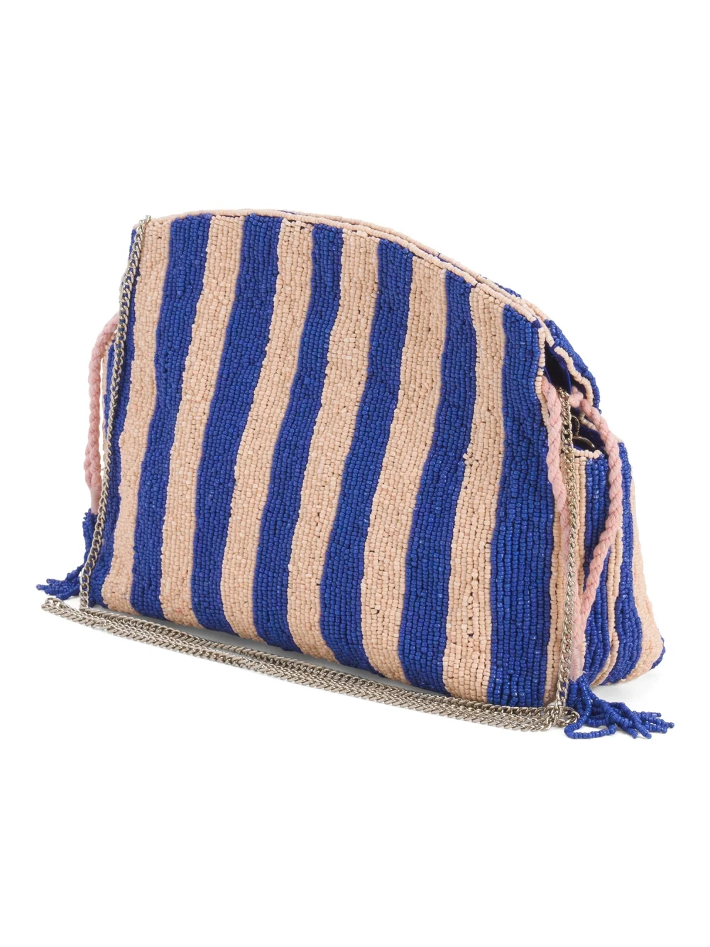 Beaded Striped Clutch with Lemon Applique - Blue & Pink